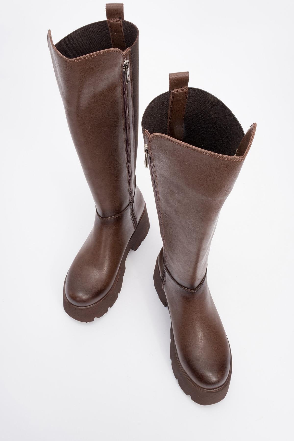 Solo - Brown Elastic Platform Heel Boot (Women)