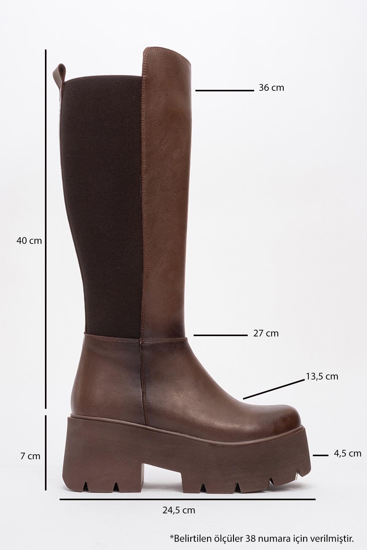 Solo - Brown Elastic Platform Heel Boot (Women)