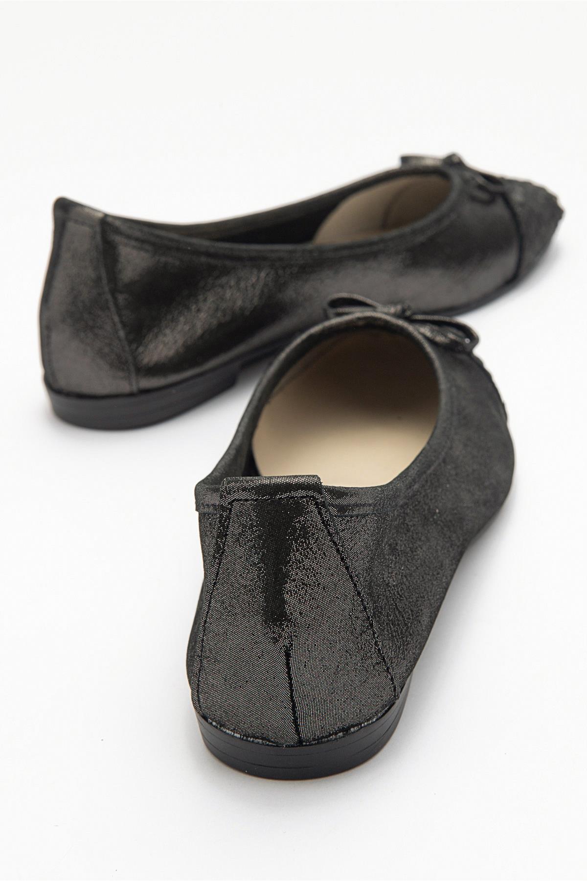 02 - Black Glitter Genuine Leather Ballet Flat (Women)
