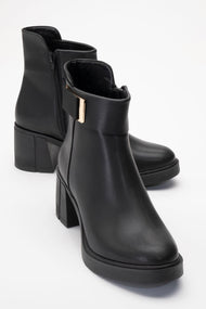 Rashe - Black Buckled Block Heel Boot (Women)