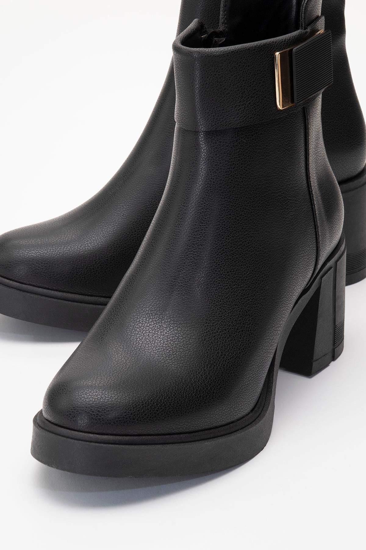 Rashe - Black Buckled Block Heel Boot (Women)