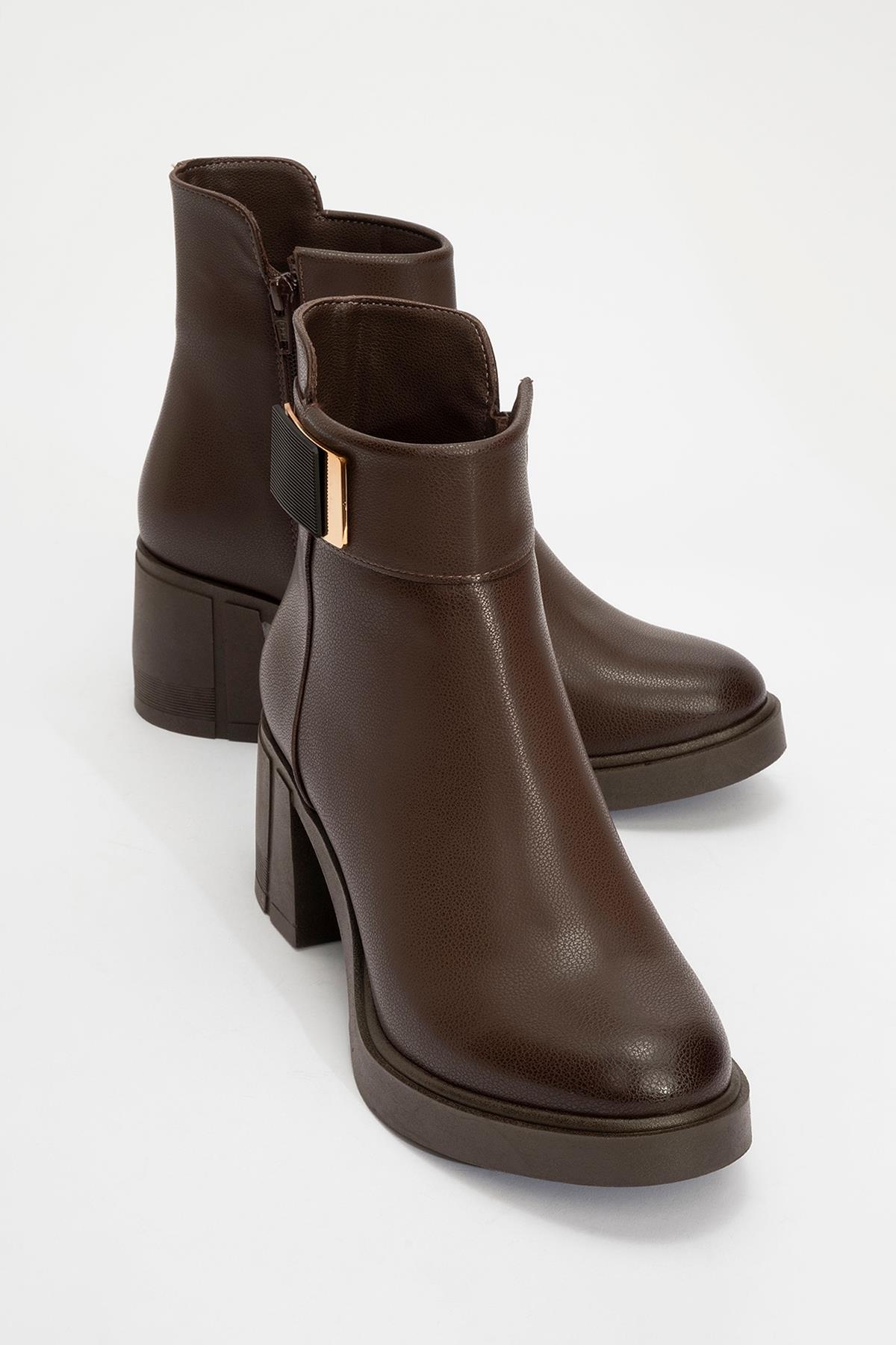 Rashe - Brown Buckled Block Heel Boot (Women)