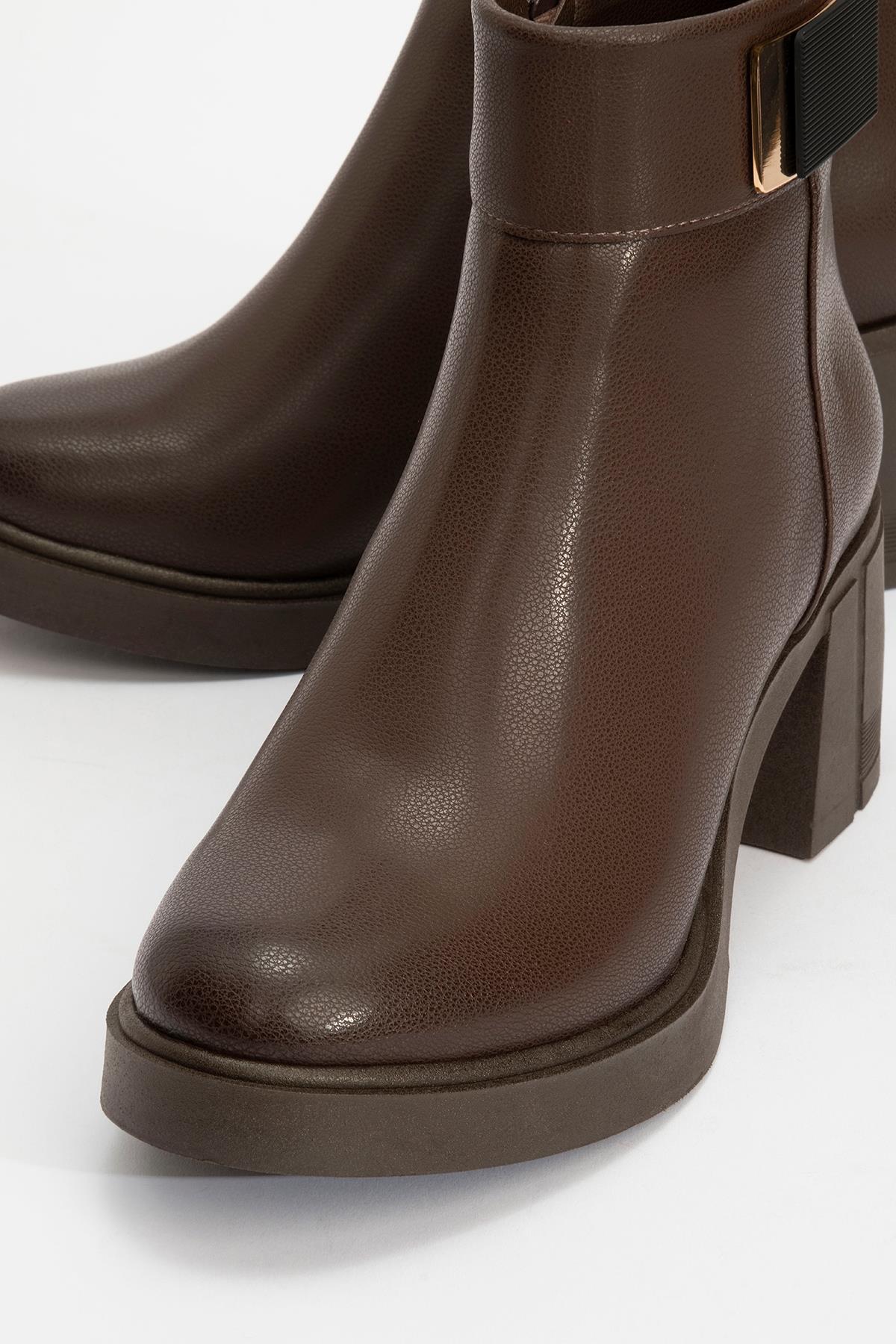 Rashe - Brown Buckled Block Heel Boot (Women)