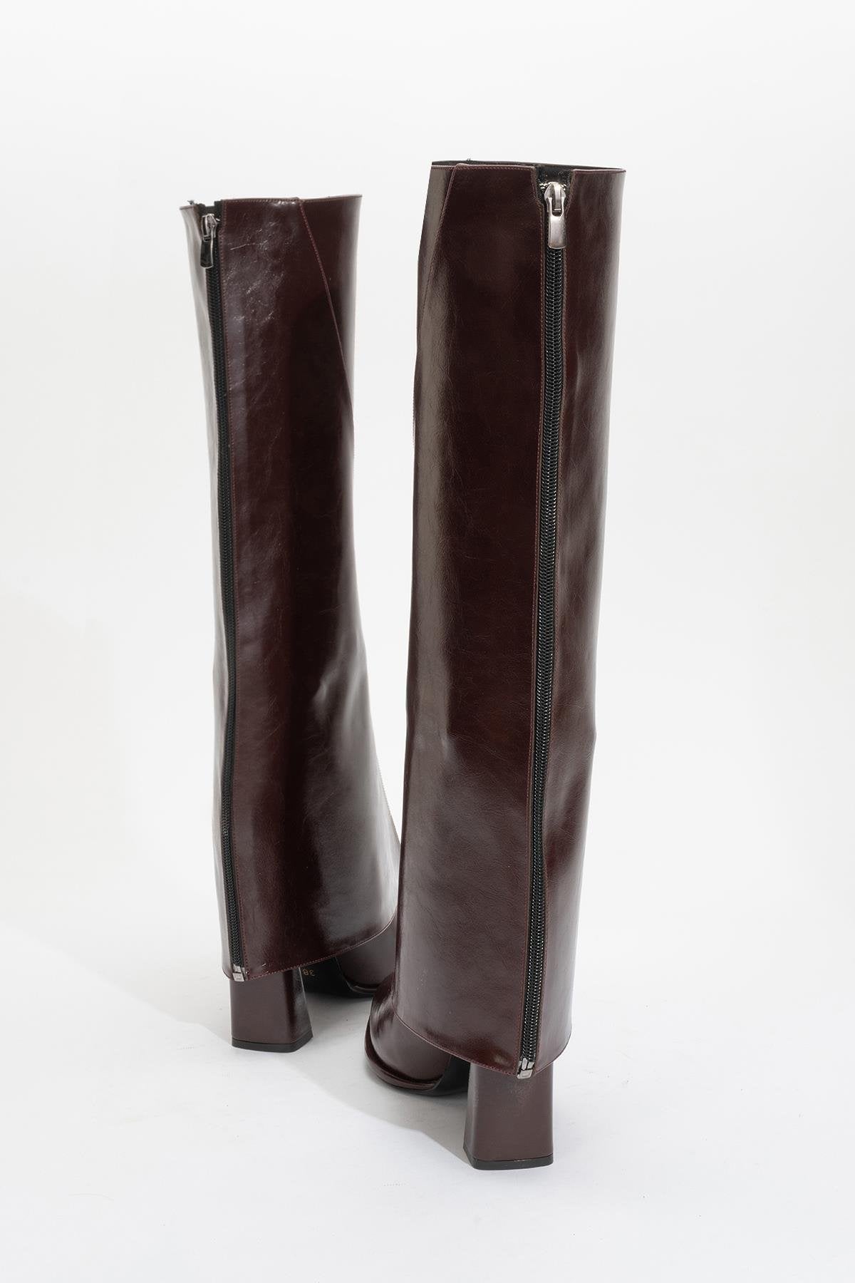 Aja - Burgundy Block Heel Convertible Knee-High Boot (Women)