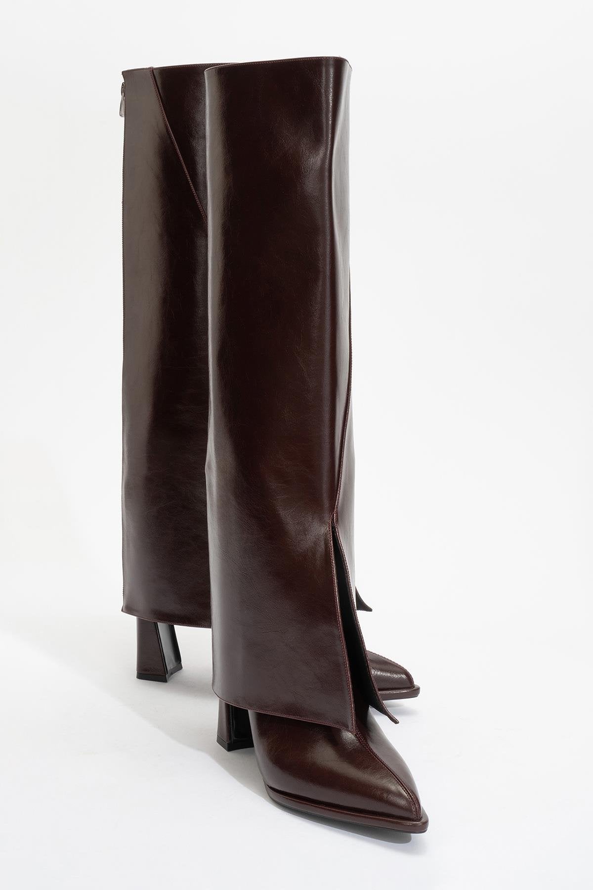 Aja - Burgundy Block Heel Convertible Knee-High Boot (Women)