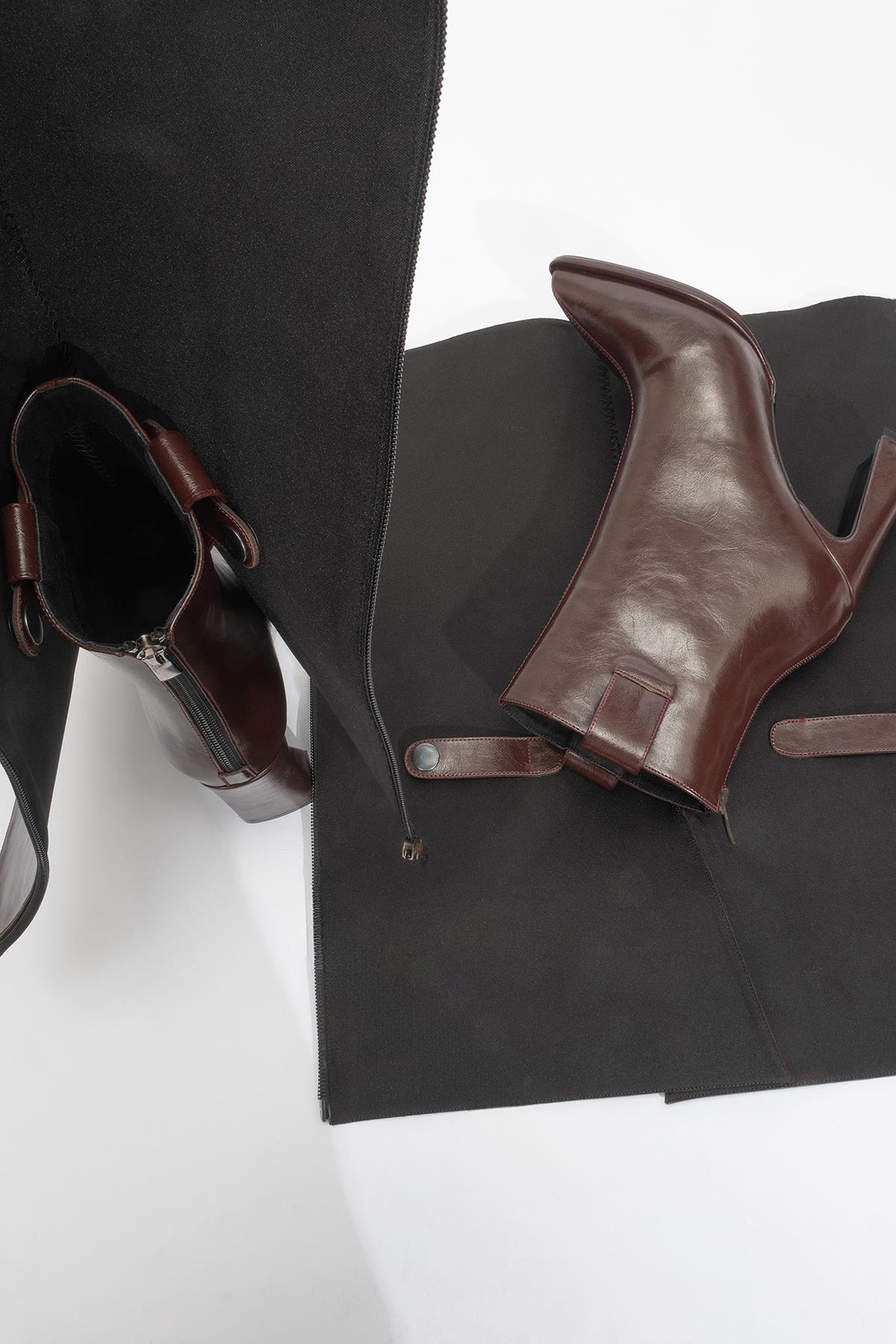 Aja - Burgundy Block Heel Convertible Knee-High Boot (Women)