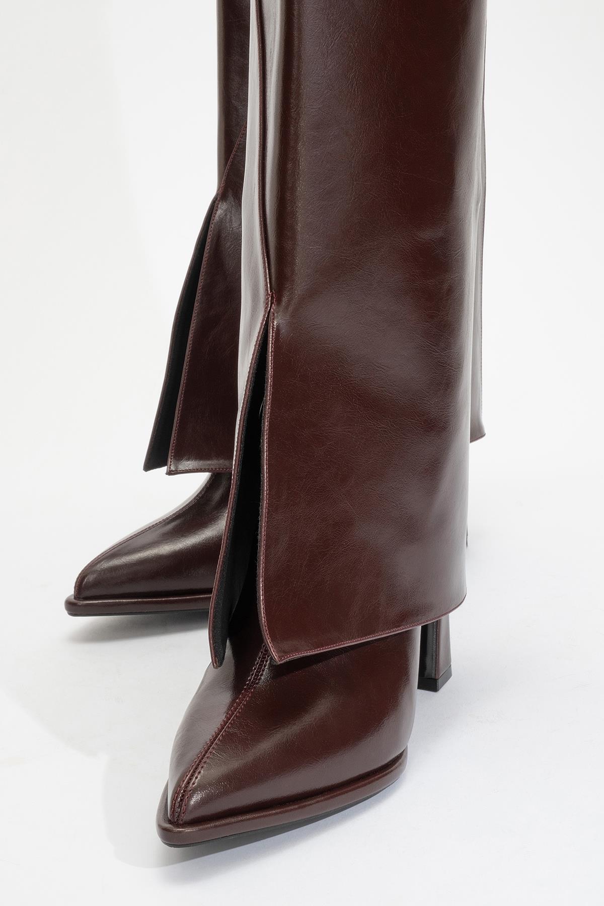 Aja - Burgundy Block Heel Convertible Knee-High Boot (Women)