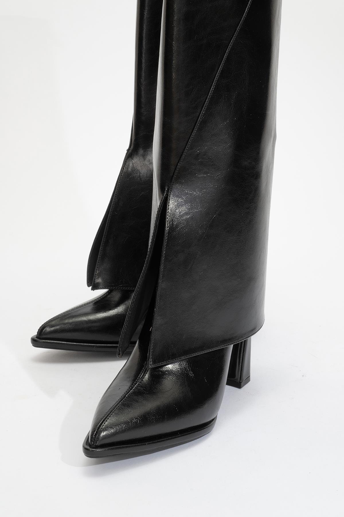 Aja - Black Block Heel Convertible Knee-High Boot (Women)