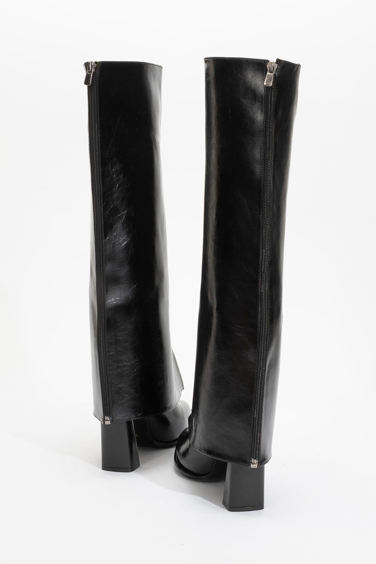 Aja - Black Block Heel Convertible Knee-High Boot (Women)