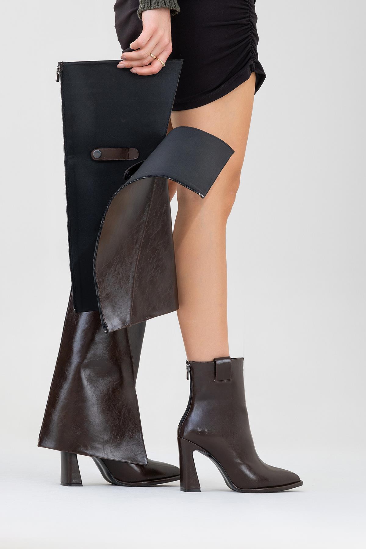 Aja - Brown Block Heel Convertible Knee-High Boot (Women)