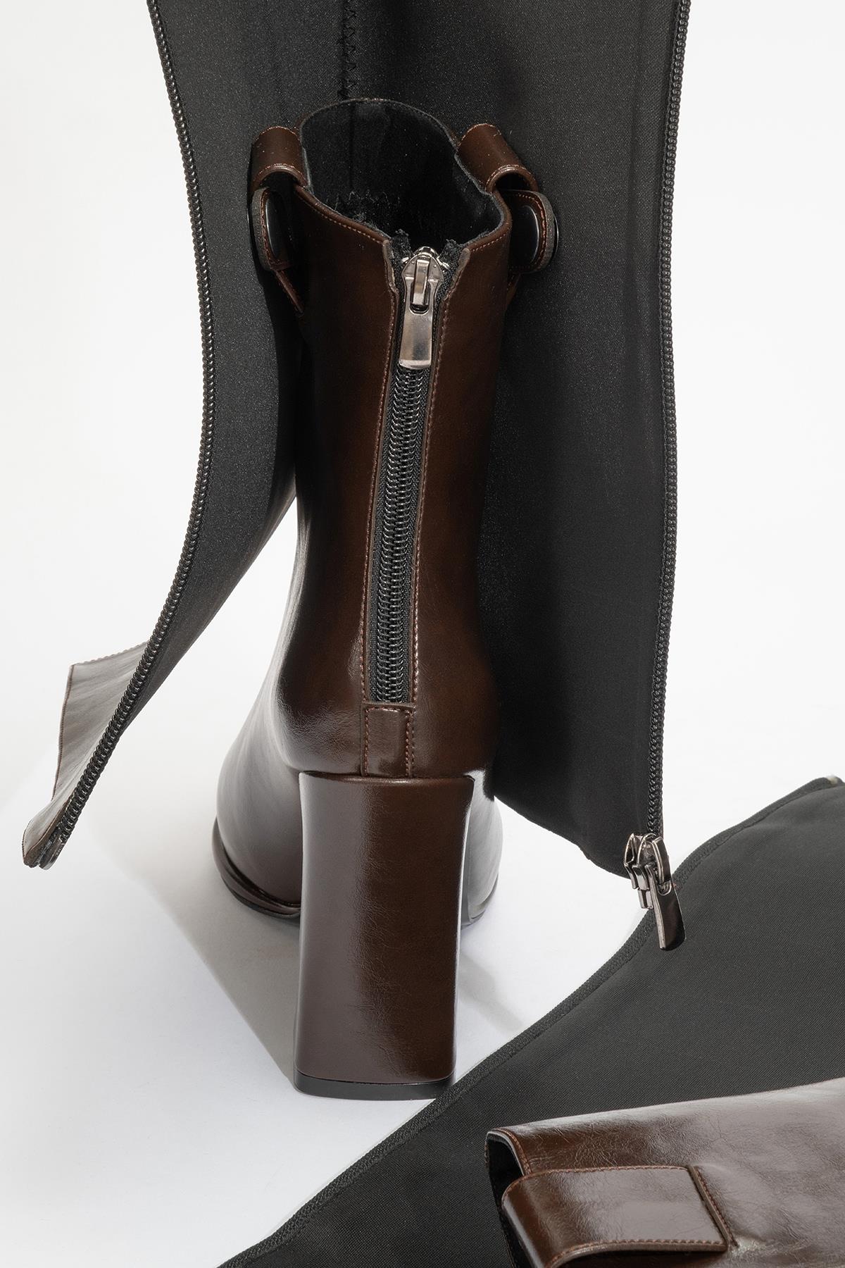 Aja - Brown Block Heel Convertible Knee-High Boot (Women)