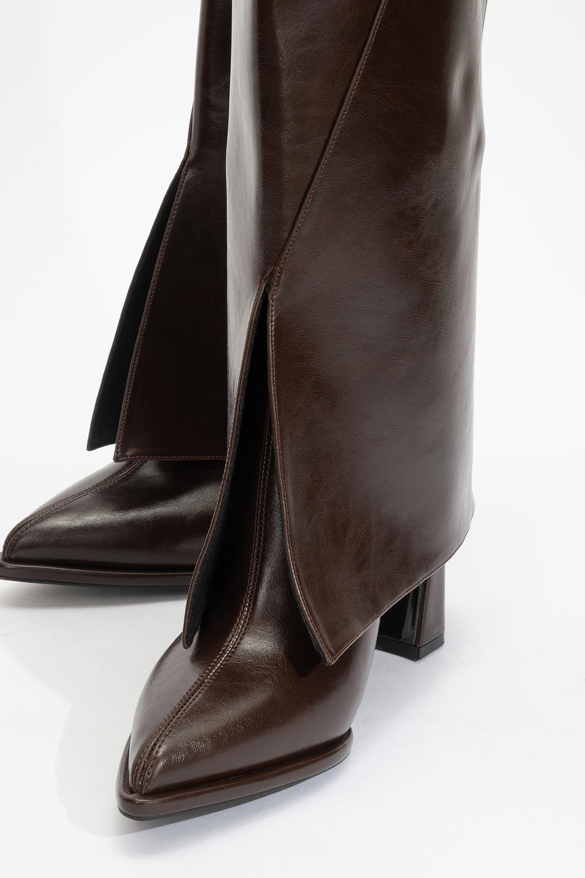 Aja - Brown Block Heel Convertible Knee-High Boot (Women)