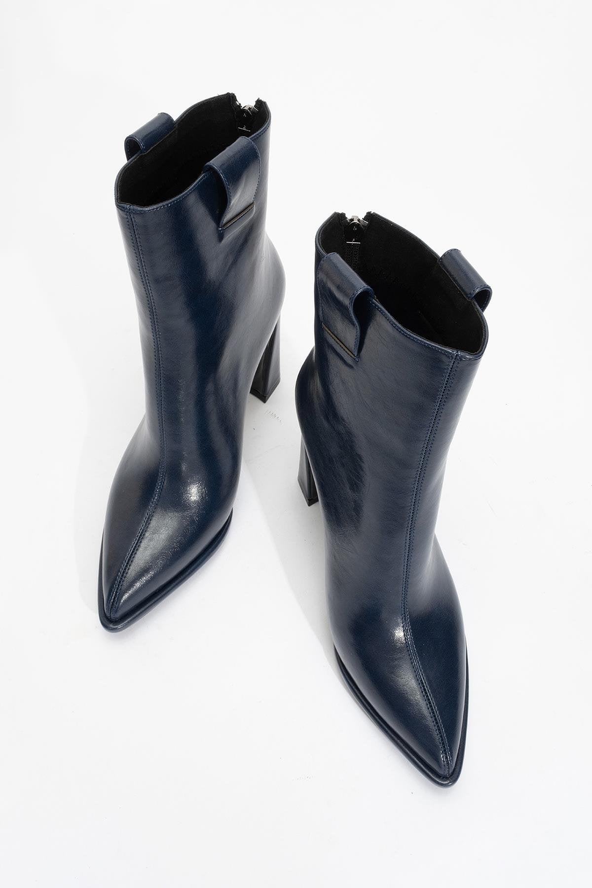 Aja - Navy Block Heel Convertible Knee-High Boot (Women)