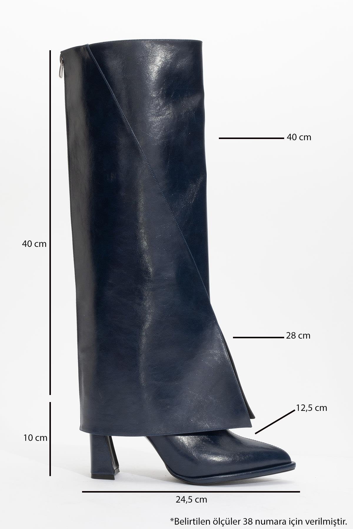 Aja - Navy Block Heel Convertible Knee-High Boot (Women)