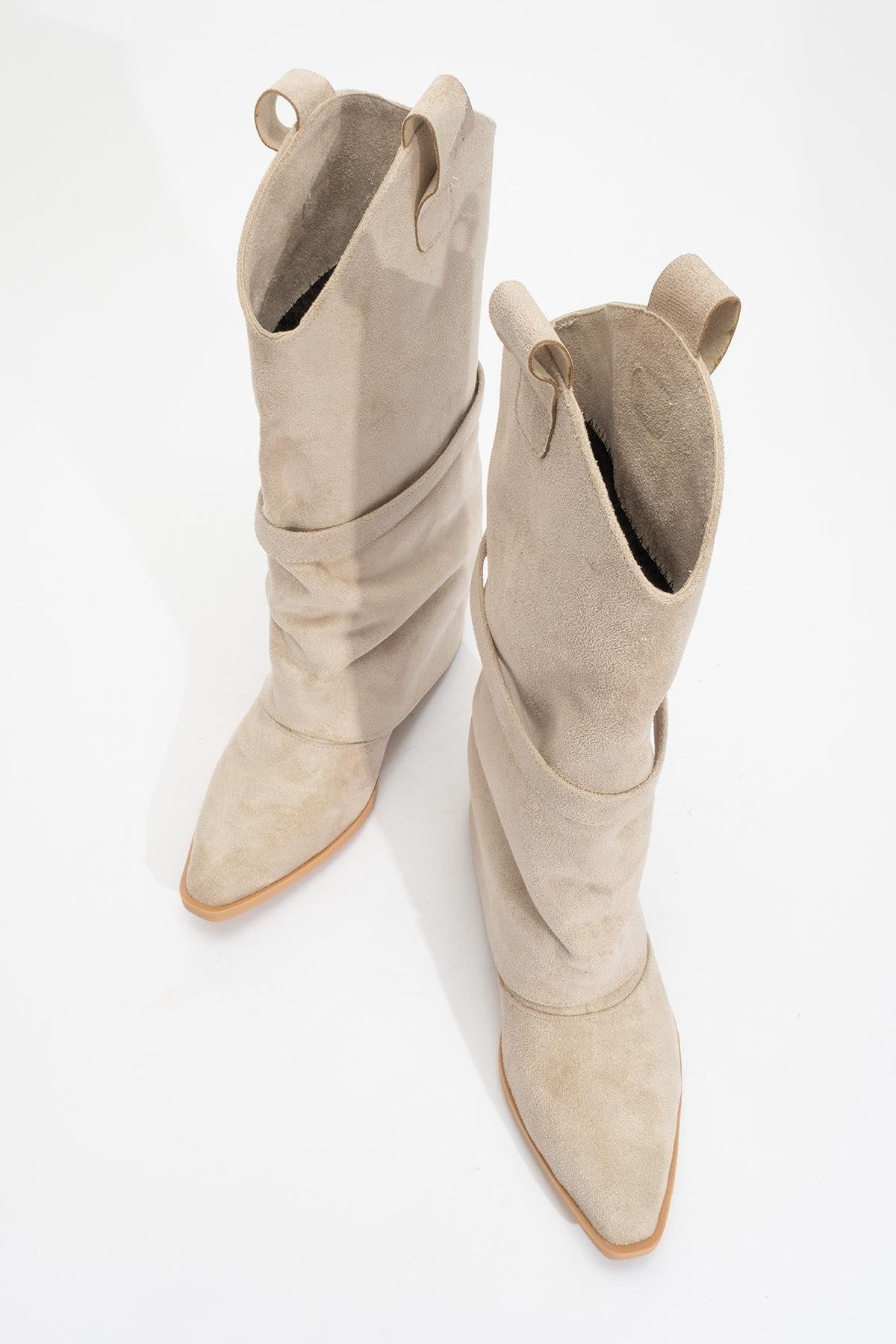 Okus - Beige Buckle Block Heel Ankle Boot (Women)
