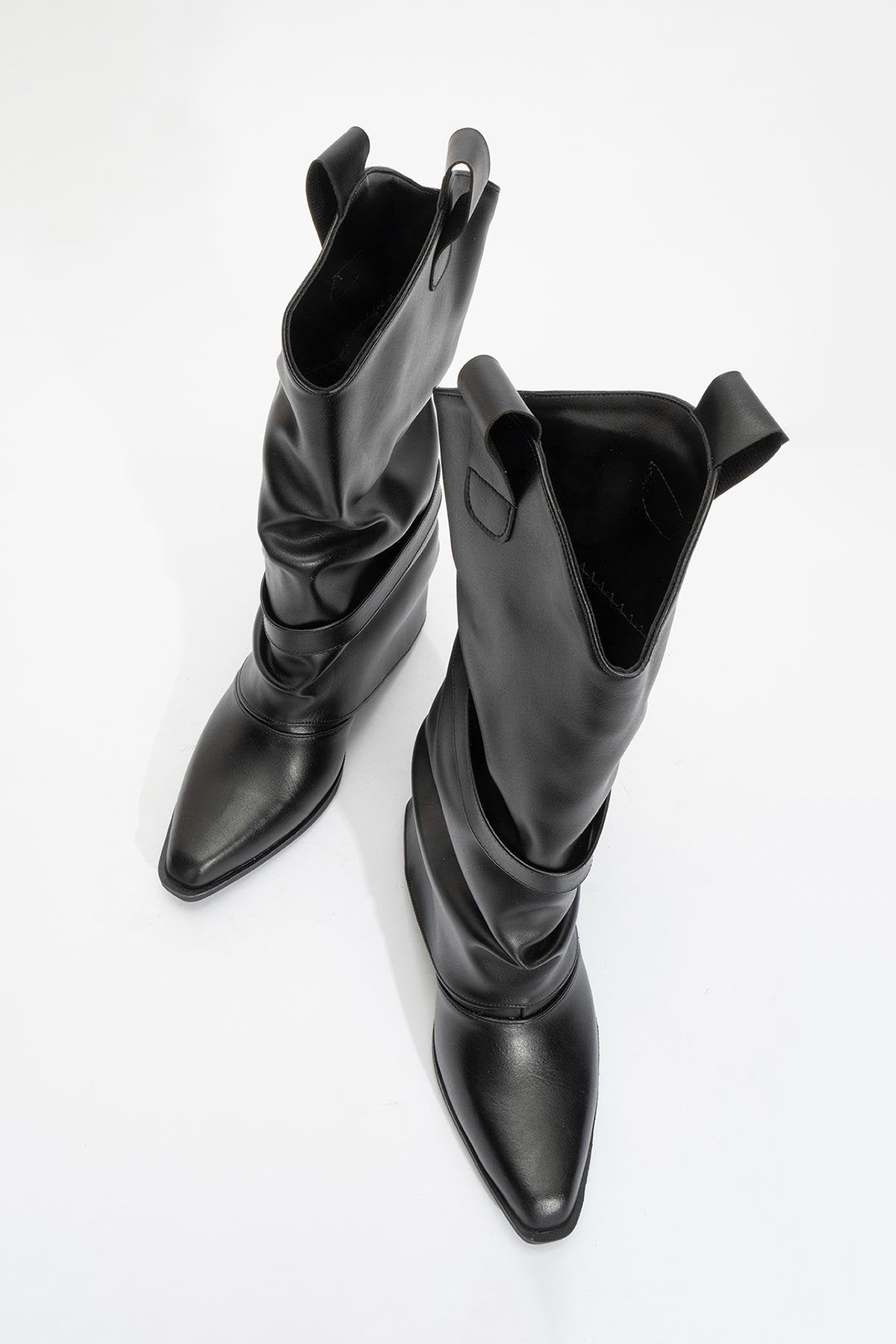 Okus - Black Buckle Block Heel Ankle Boot (Women)