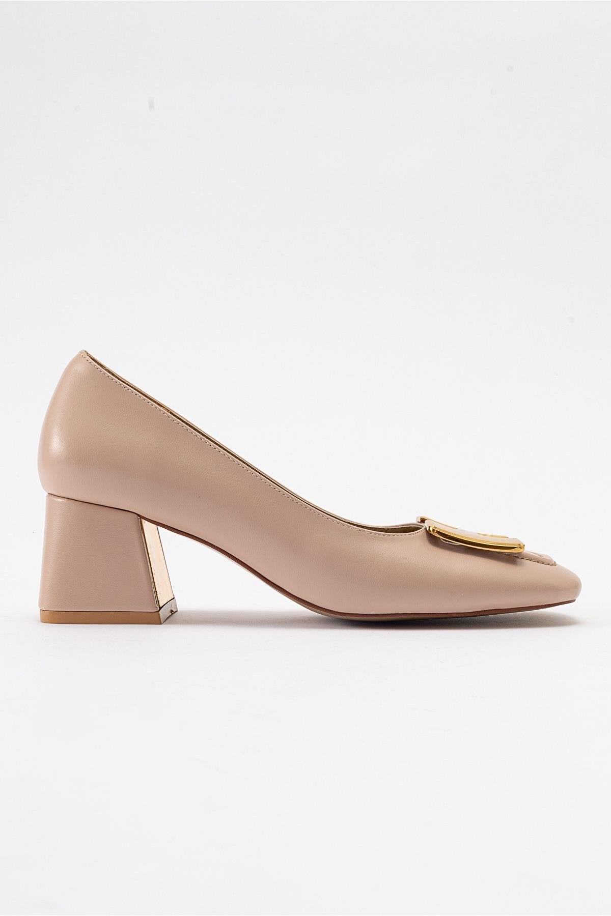 Elois - Beige Gold Buckled Heeled Shoe (Women)