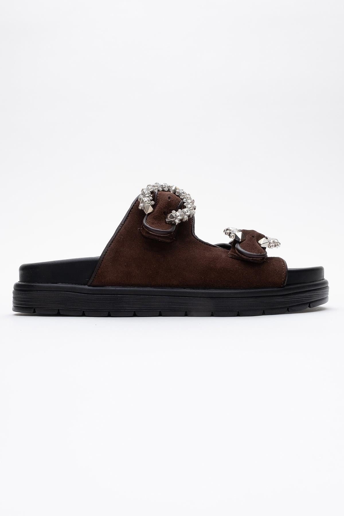 Morelia - Brown Suede Leather Slide Sandal (Women)