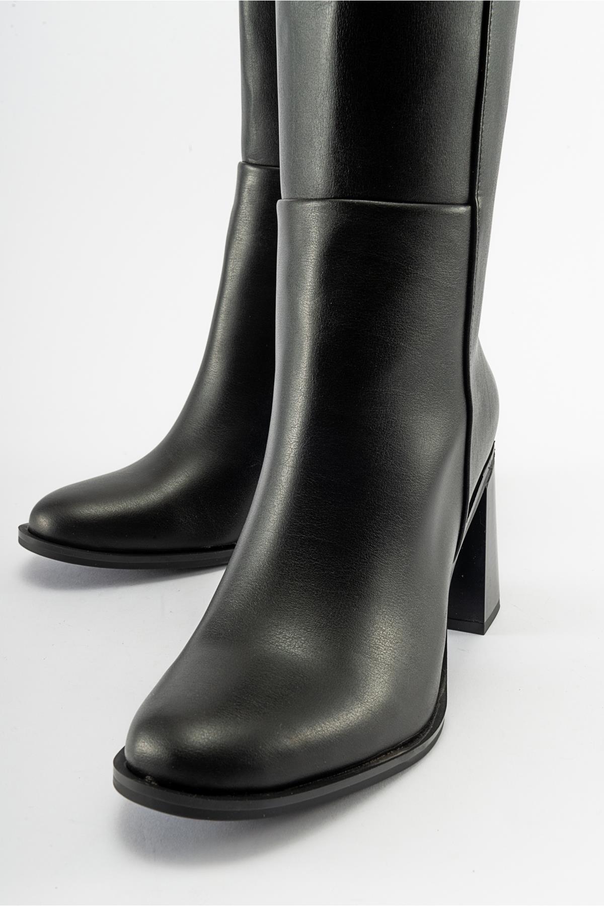 Maranta - Black Heeled Knee-High Boot (Women)