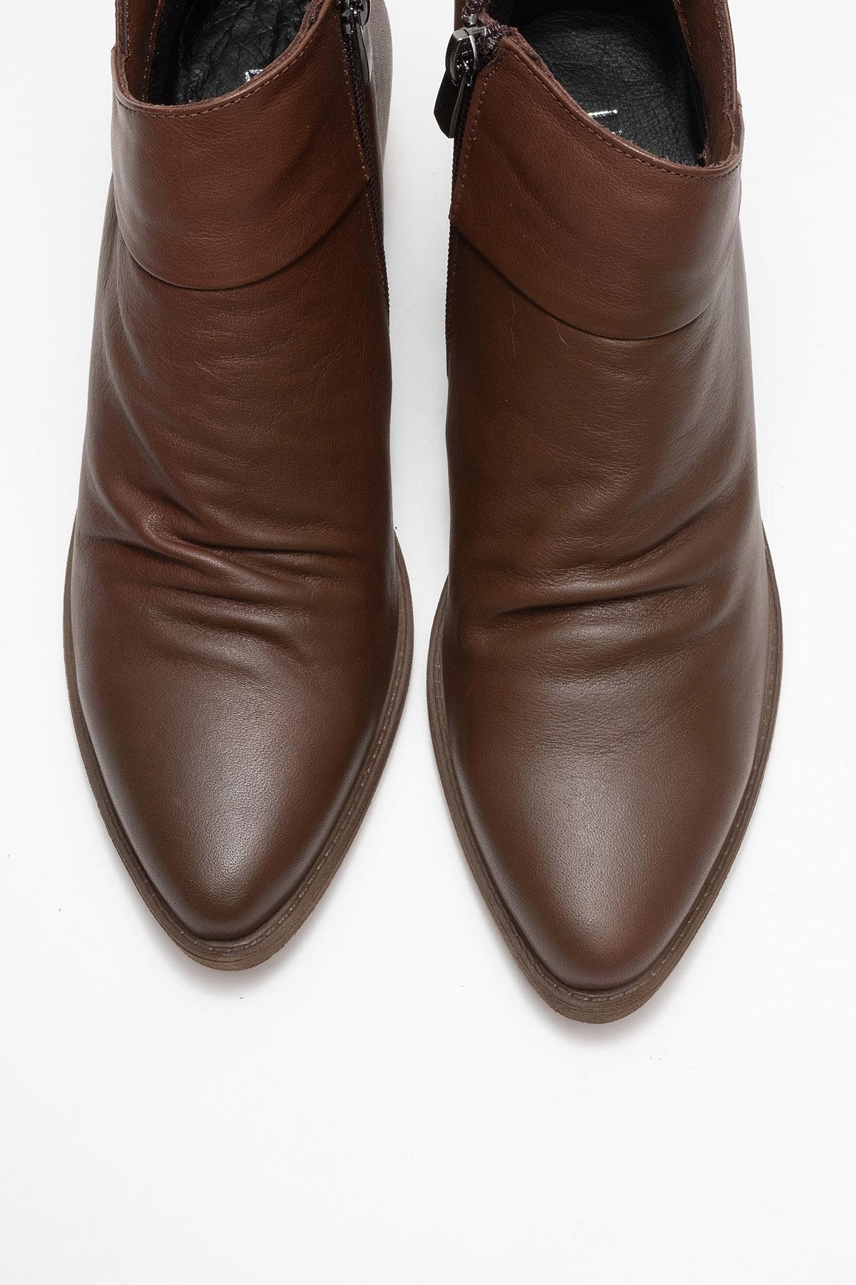 Rule - Brown Genuine Leather Block Heel Ankle Boot (Women)