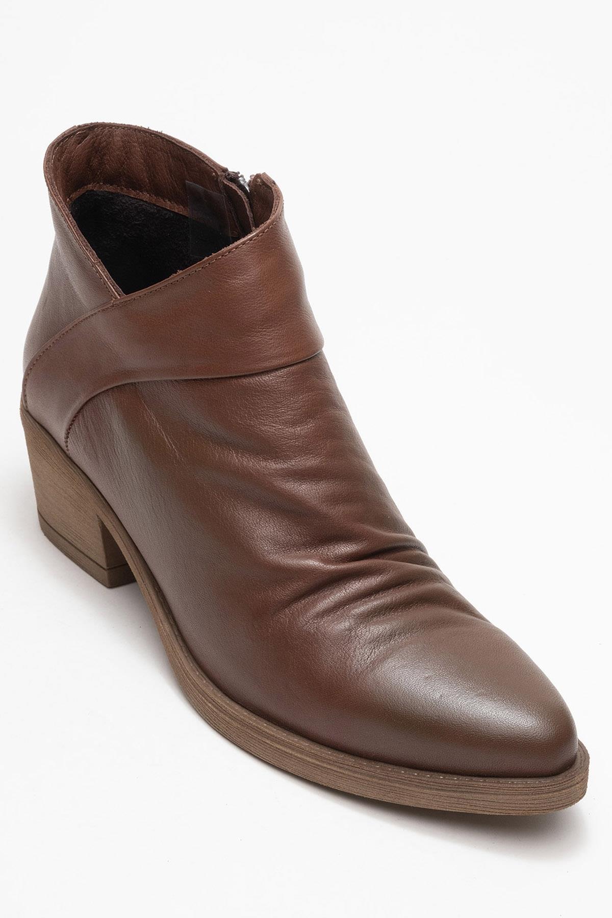 Rule - Brown Genuine Leather Block Heel Ankle Boot (Women)