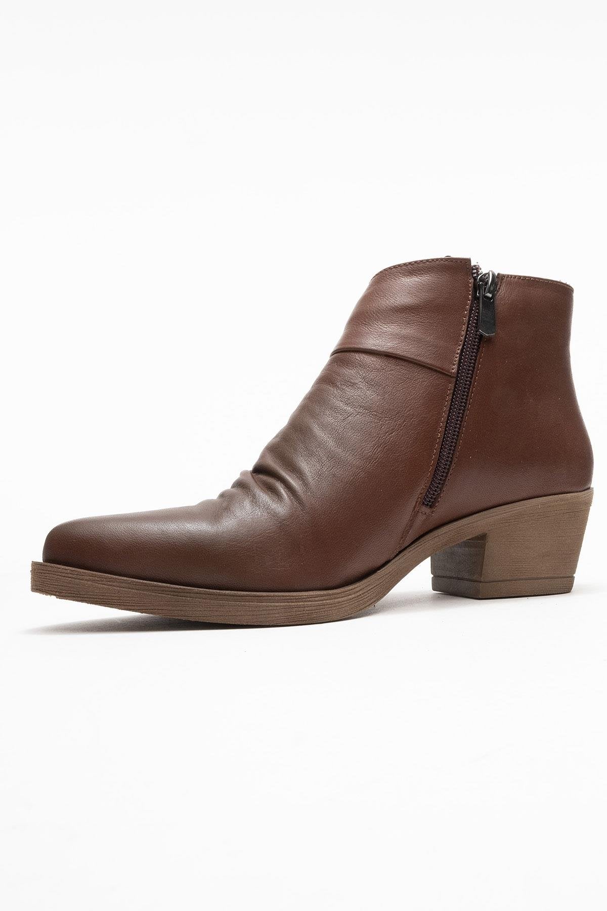 Rule - Brown Genuine Leather Block Heel Ankle Boot (Women)