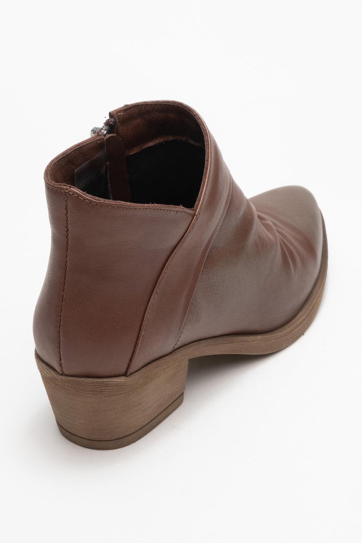 Rule - Brown Genuine Leather Block Heel Ankle Boot (Women)