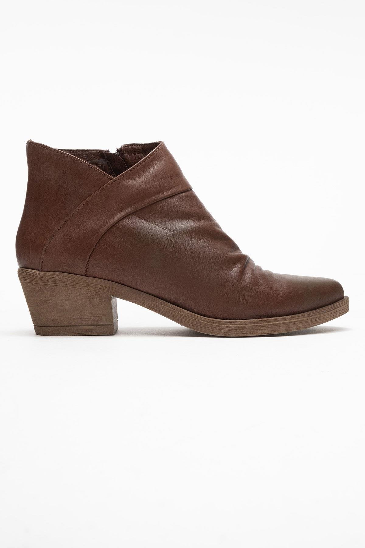 Rule - Brown Genuine Leather Block Heel Ankle Boot (Women)