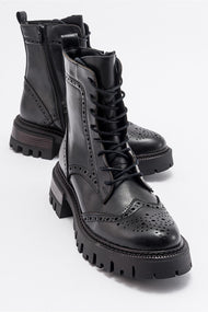 Coralo Black Lace‑Up Combat Boot (Women)