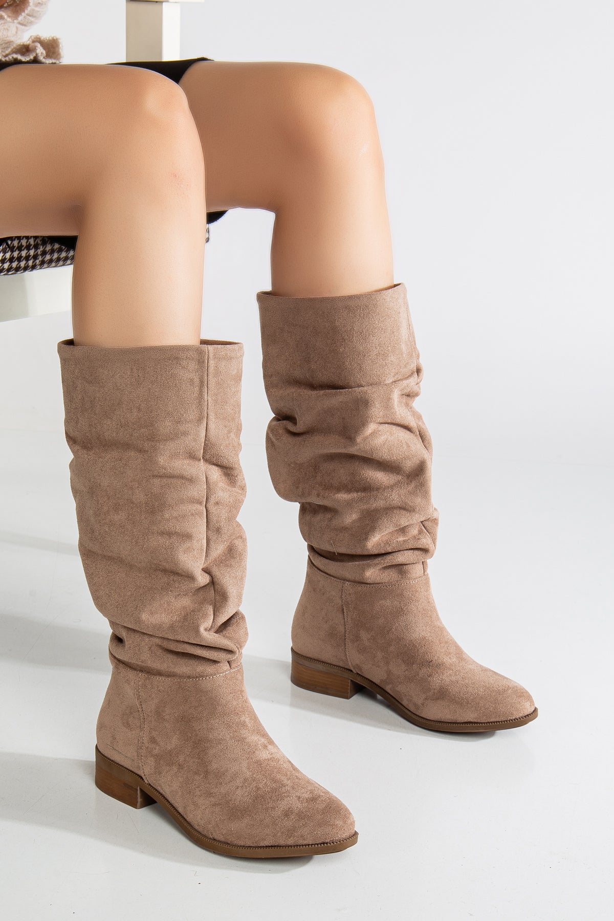 Maribel - Dark Beige Suede Slouchy Boots