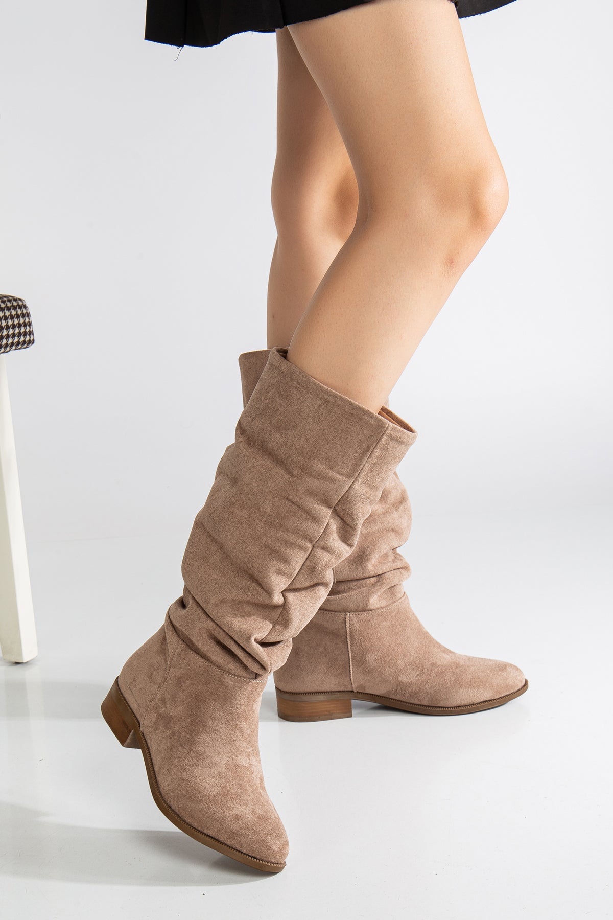 Maribel - Dark Beige Suede Slouchy Boots