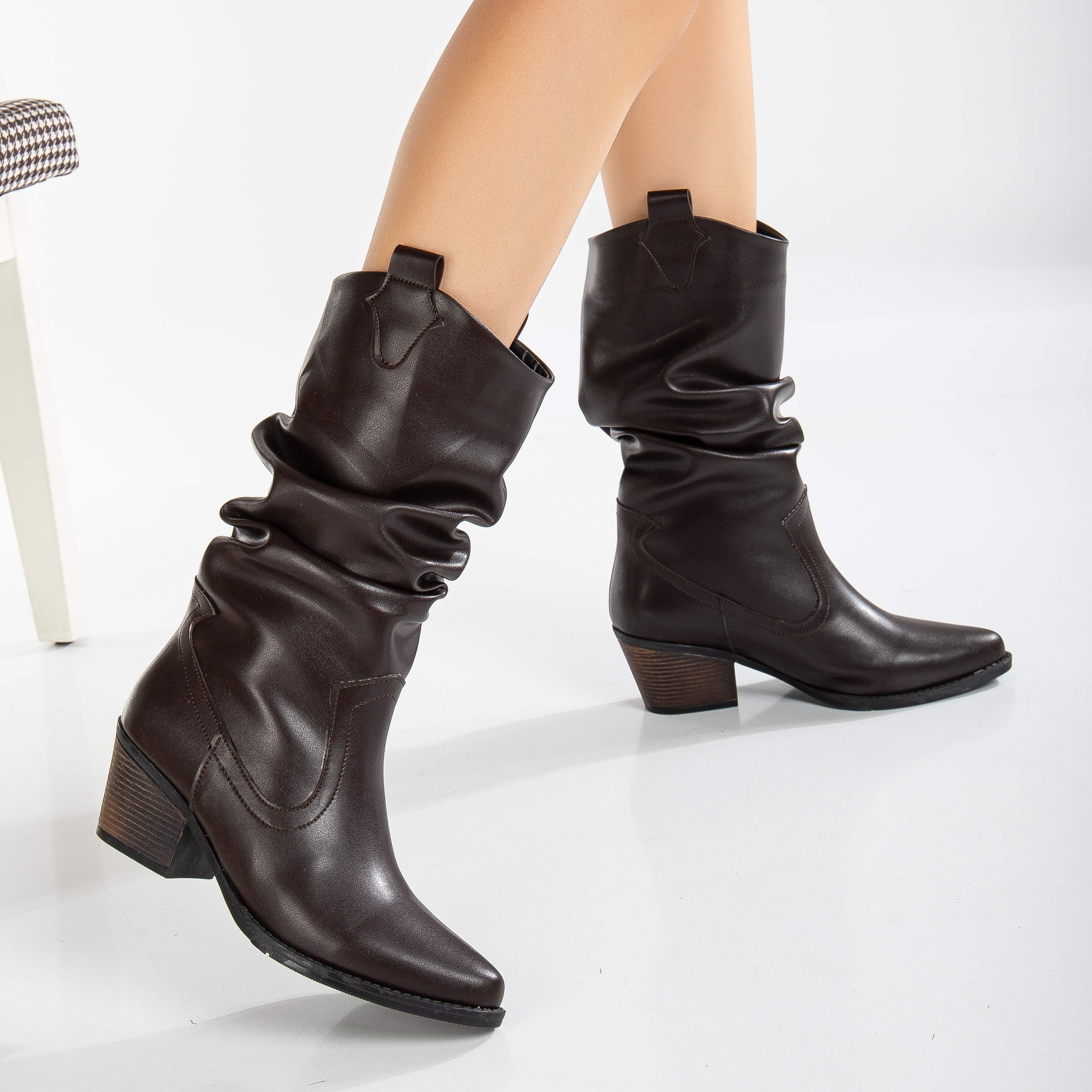Bonnie - Dark Brown Slouch Western Boots