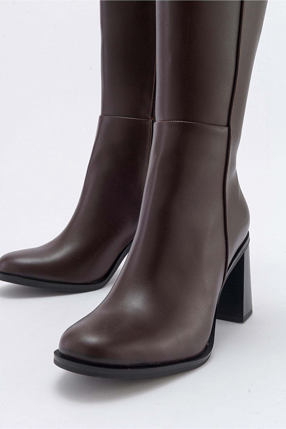 Maranta - Brown Heeled Knee-High Boot (Women)