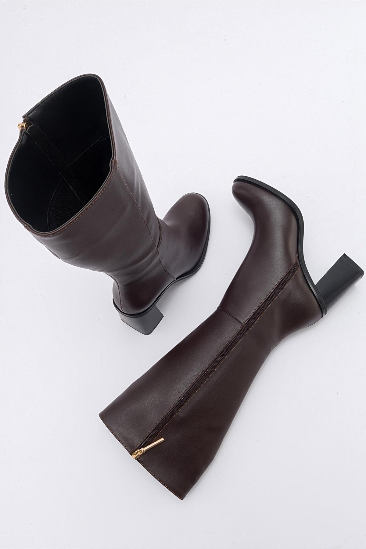 Maranta - Brown Heeled Knee-High Boot (Women)