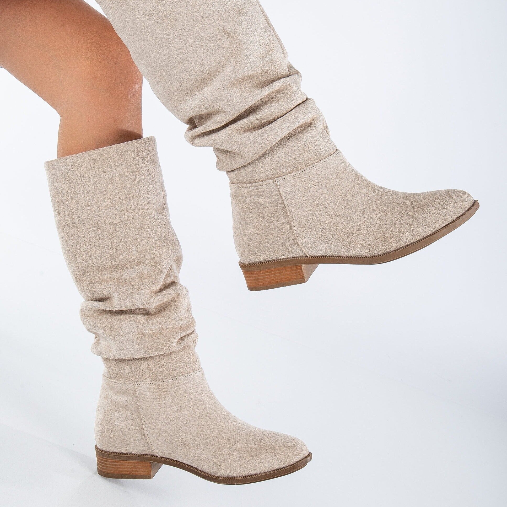 Maribel - Beige Suede Slouchy Boots