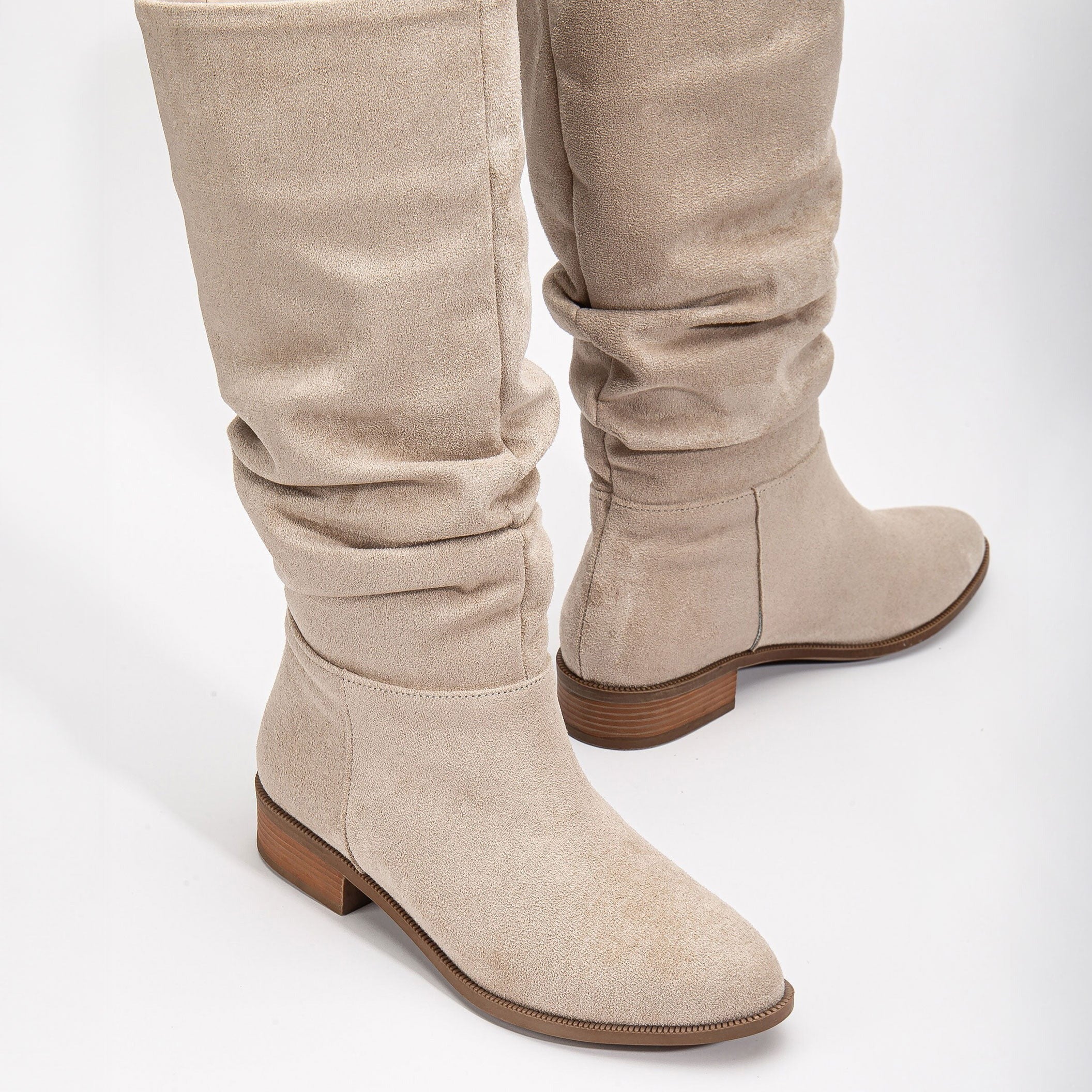 Maribel - Beige Suede Slouchy Boots