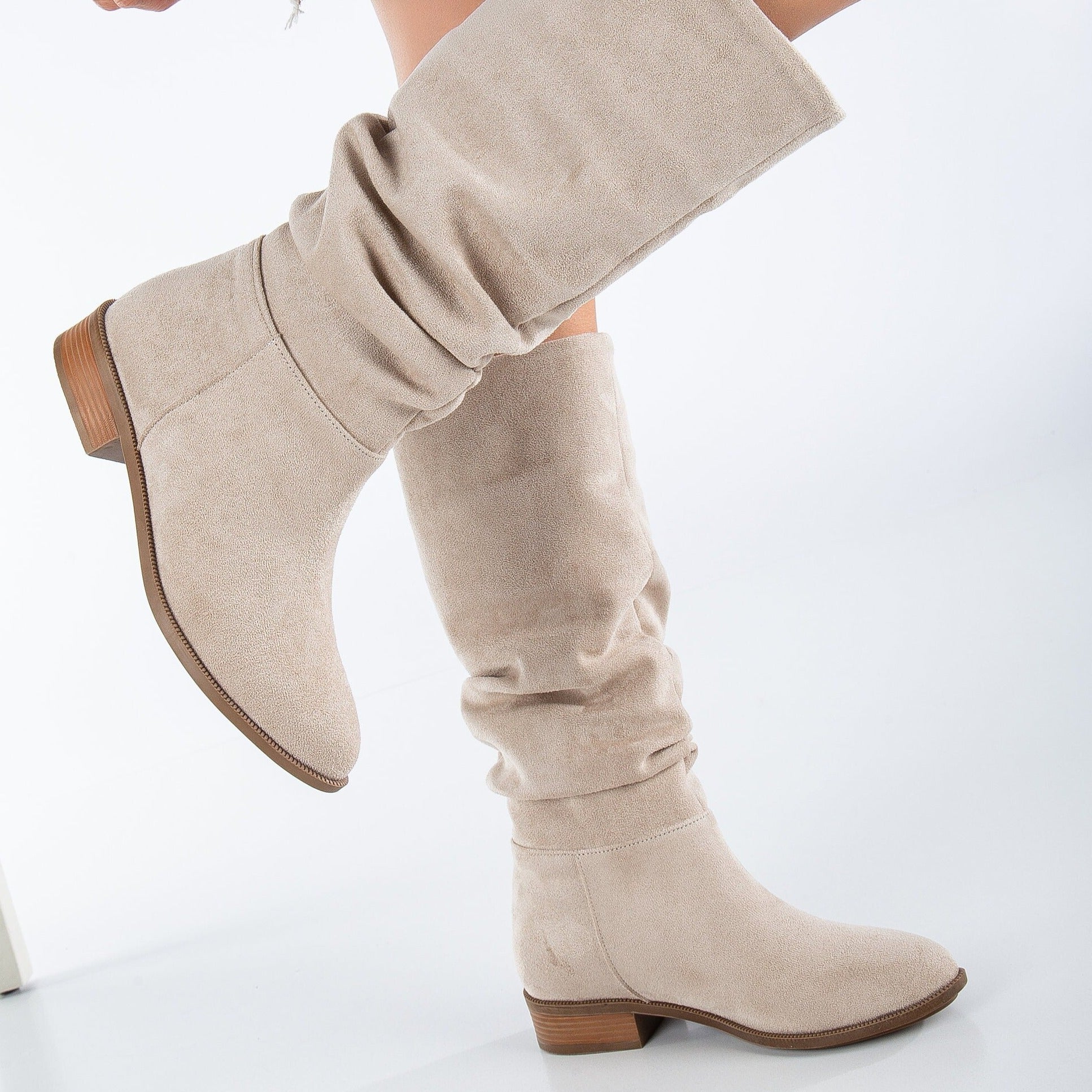 Maribel - Beige Suede Slouchy Boots