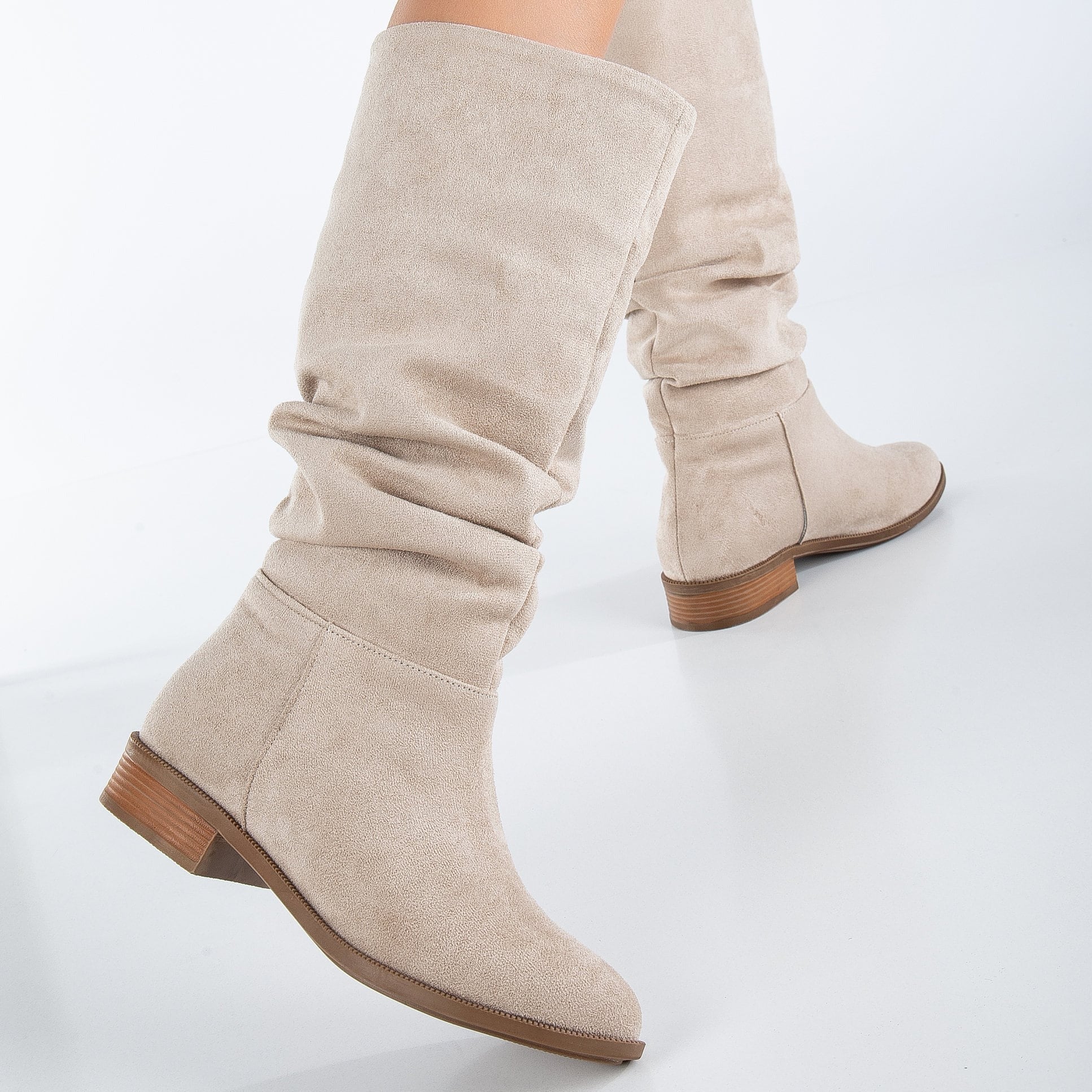 Maribel - Beige Suede Slouchy Boots