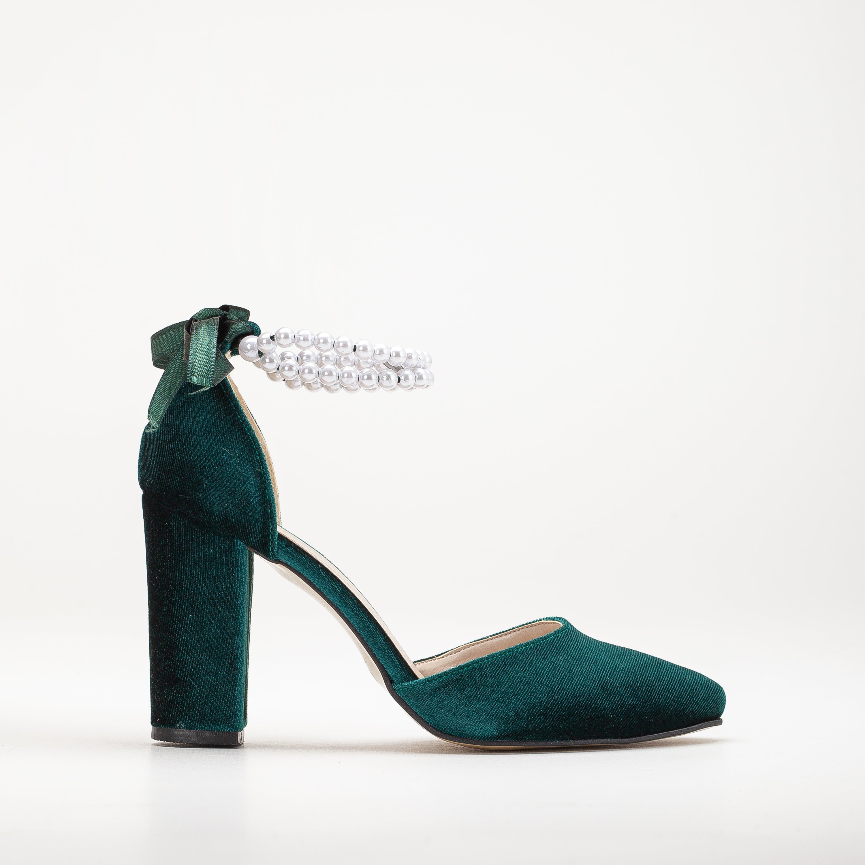 Denise Emerald Green Heels with Pearls
