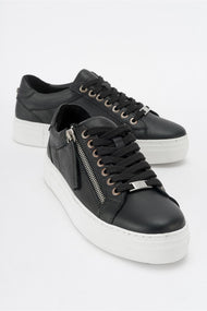 Beryl - Black Leather Zip Sneaker (Women)