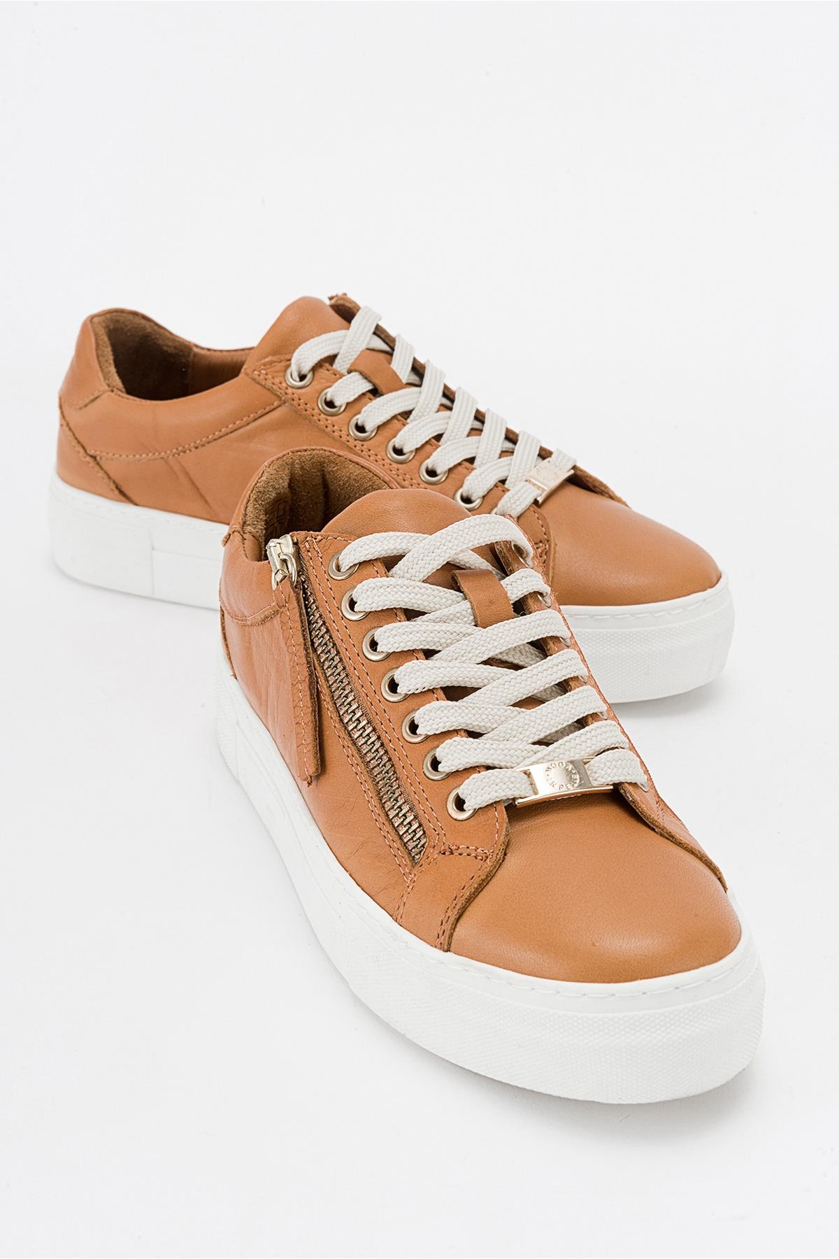 Beryl - Cognac Brown Leather Zip Sneaker (Women)