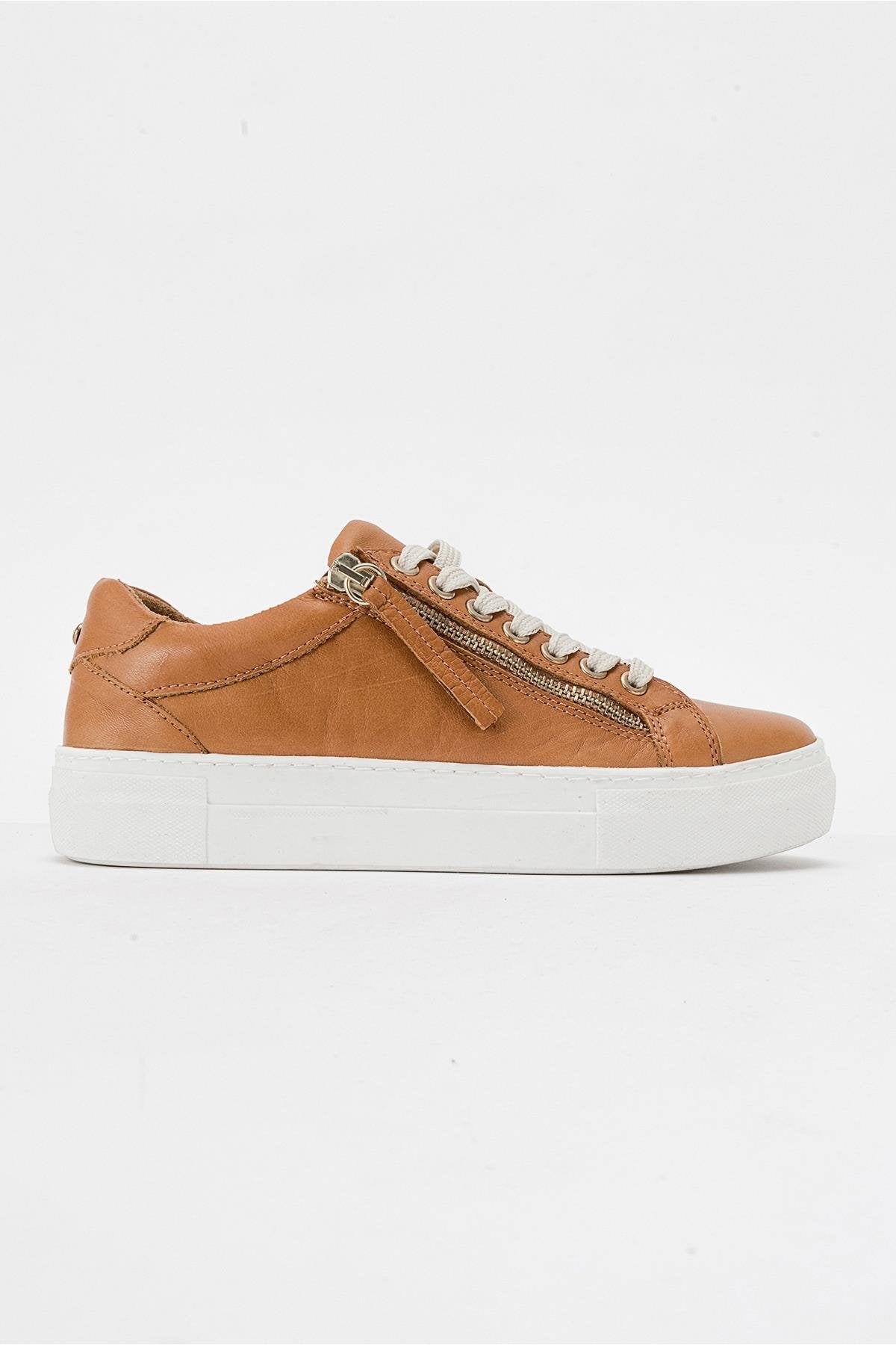 Beryl - Cognac Brown Leather Zip Sneaker (Women)