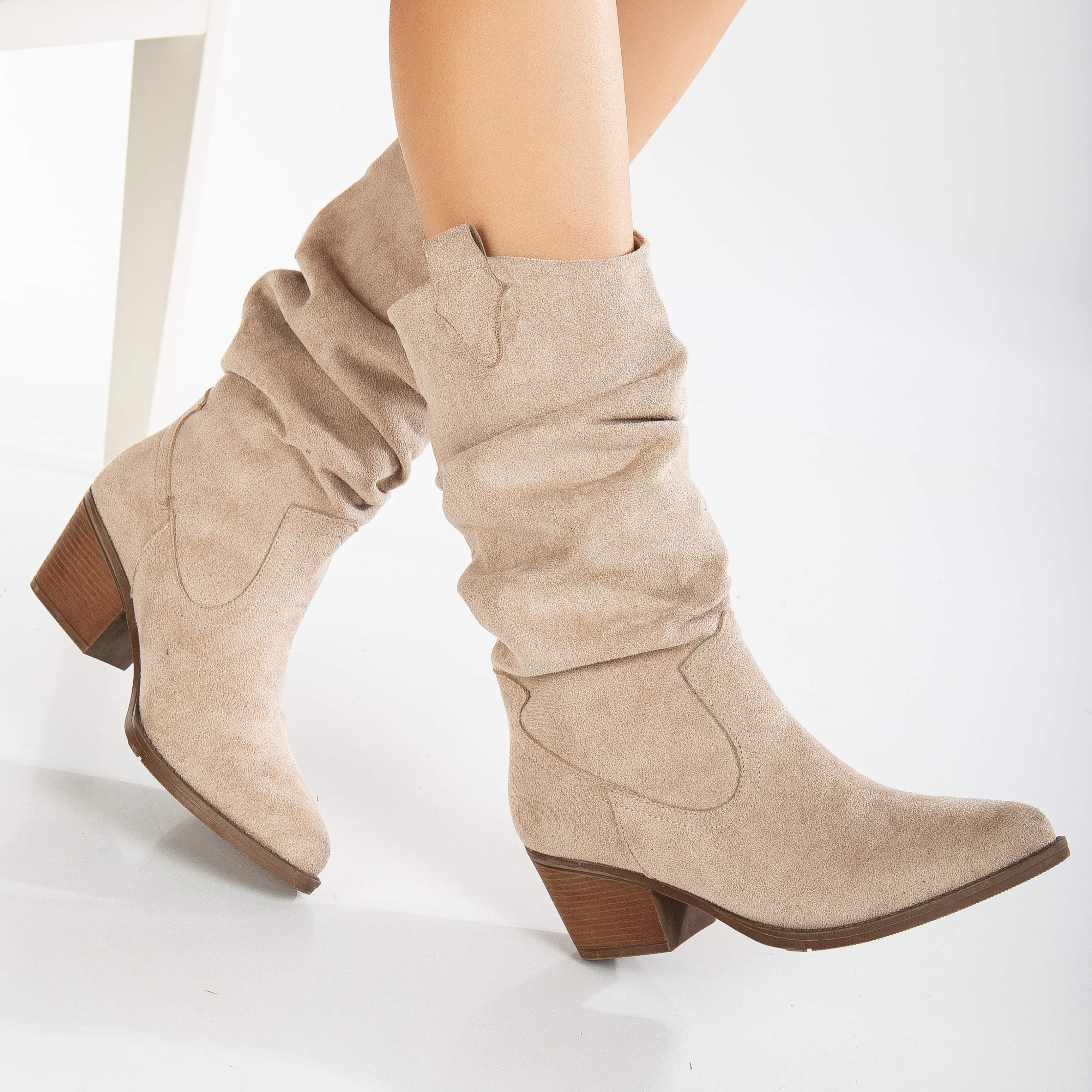 Bonnie - Beige Suede Slouch Western Boots