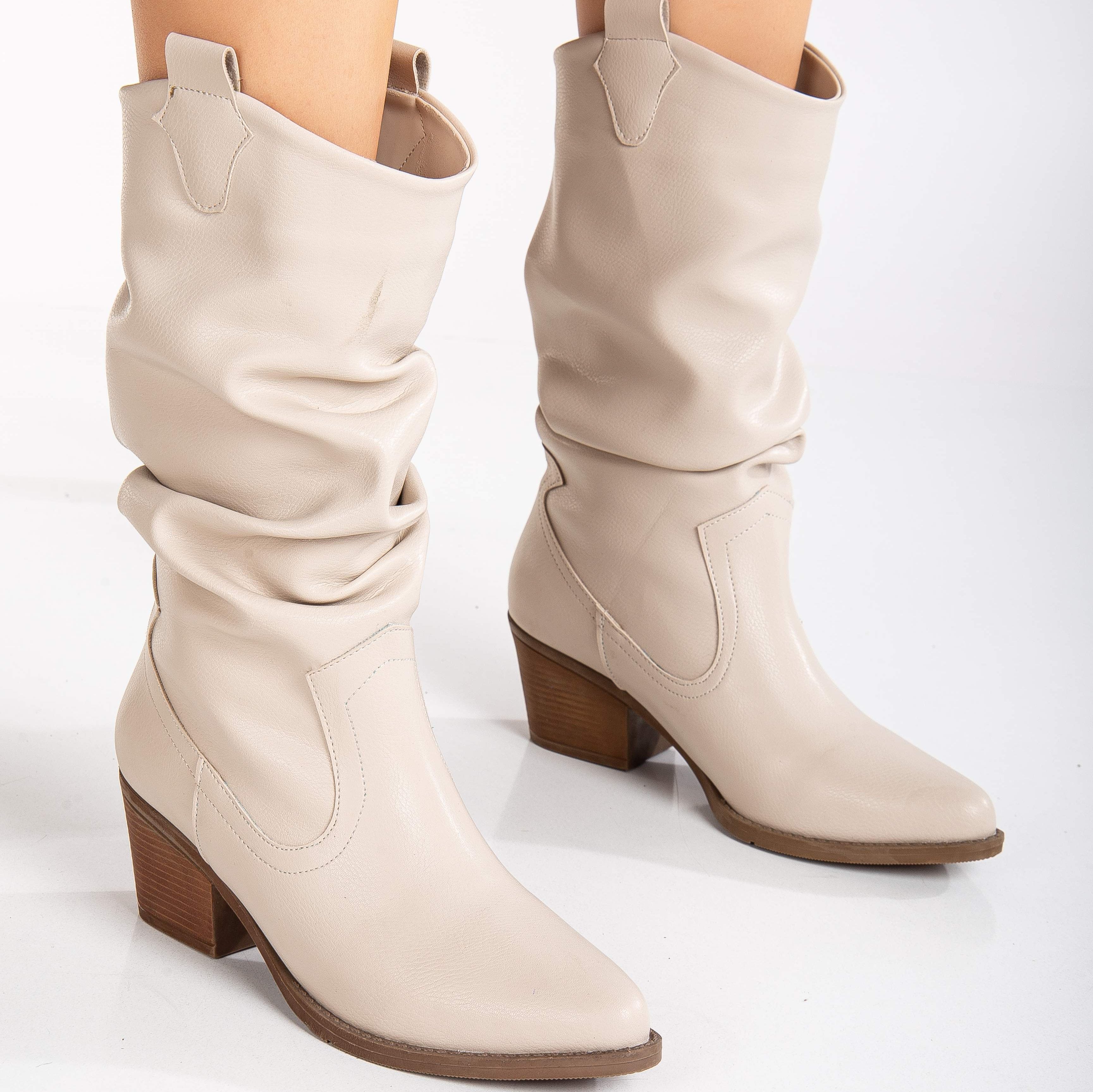 Bonnie - Beige Slouch Western Boots