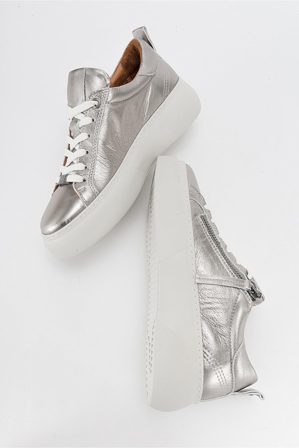 Allie - Silver Leather Zip Sneaker (Women)