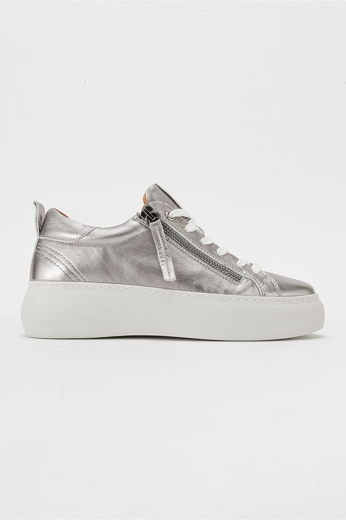 Allie - Silver Leather Zip Sneaker (Women)