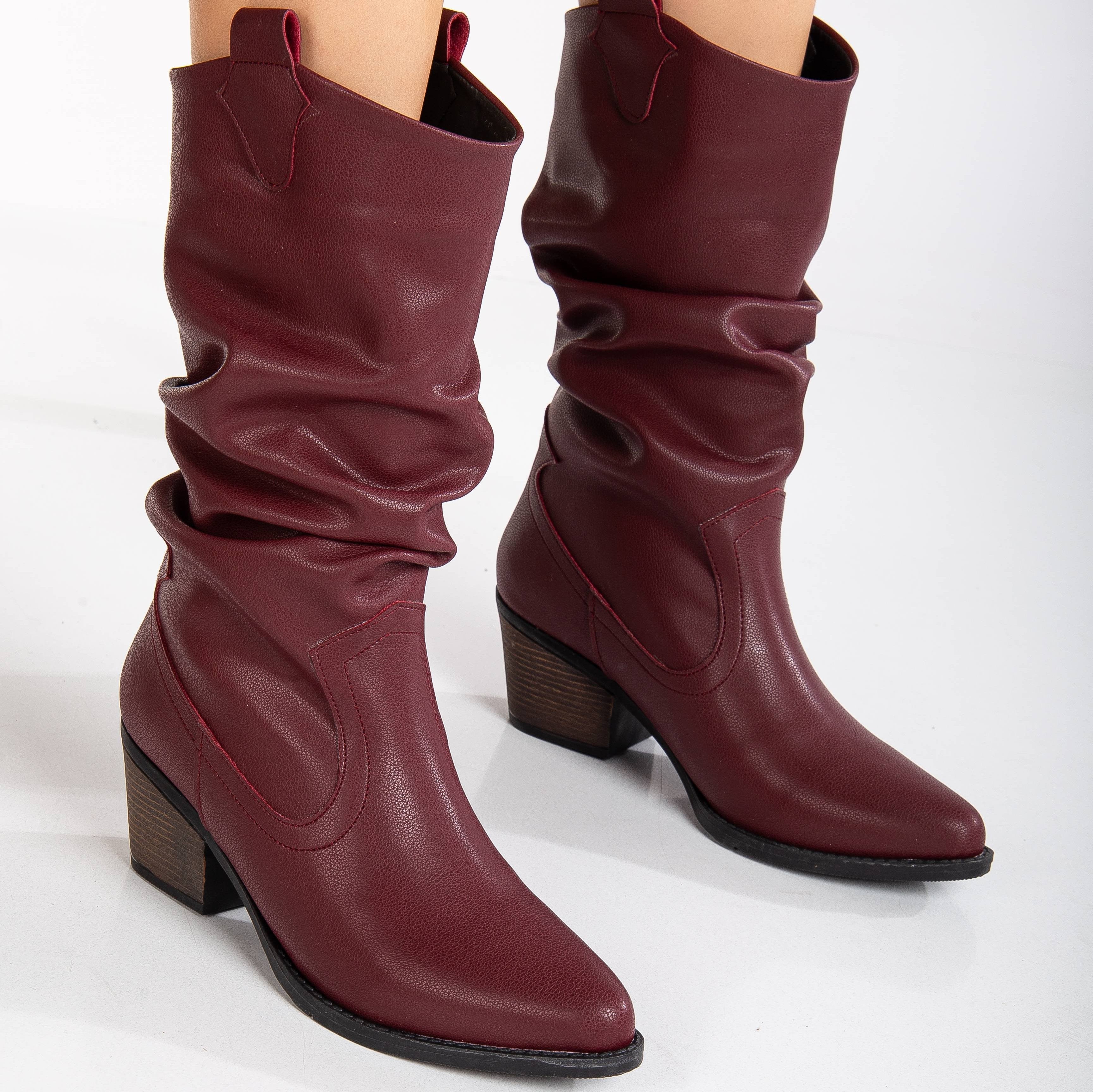 Bonnie - Burgundy Slouch Western Boots