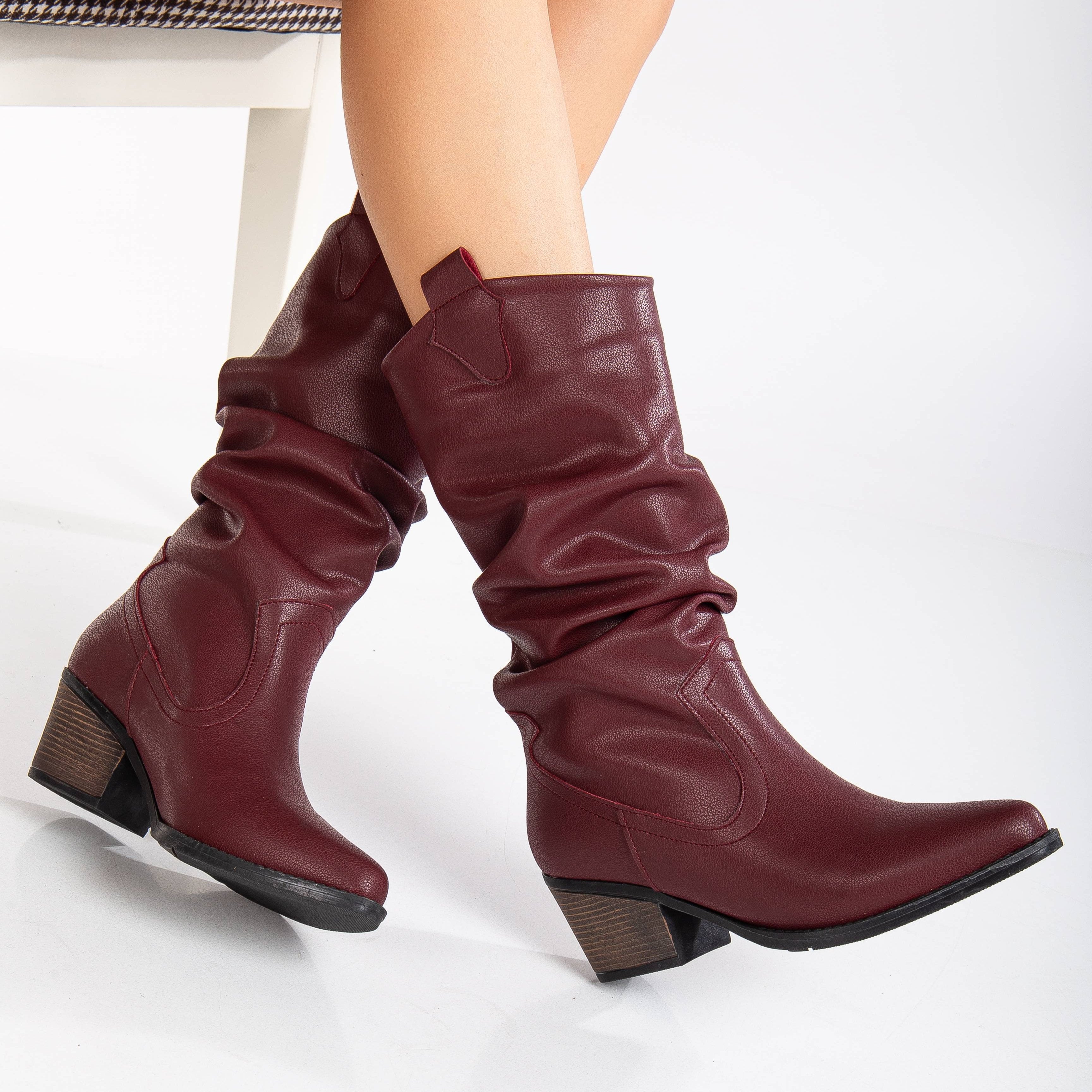 Bonnie - Burgundy Slouch Western Boots
