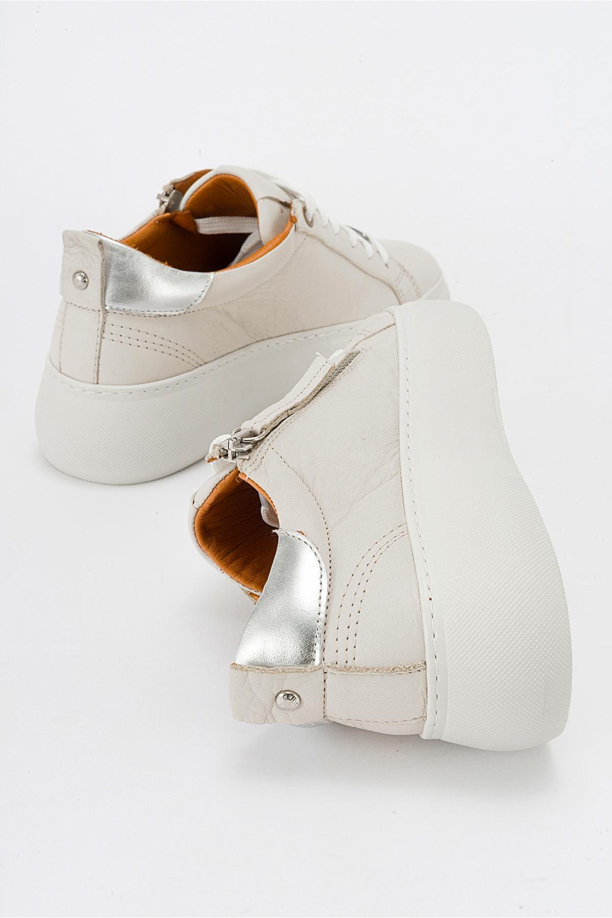 Allie - Beige Leather Zip Sneaker (Women)