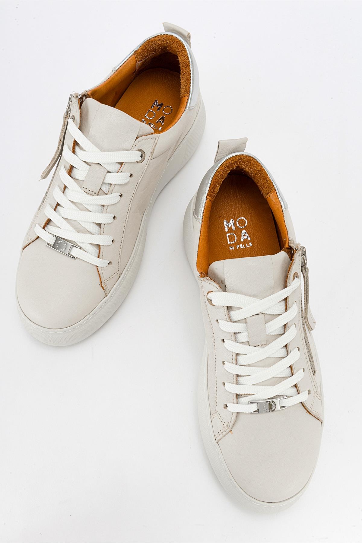 Allie - Beige Leather Zip Sneaker (Women)